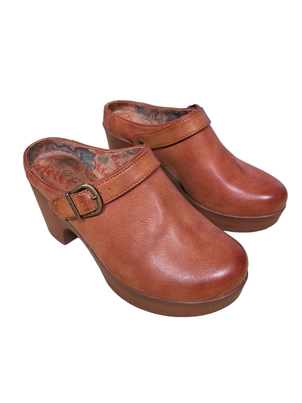 NEW Born BOC Brown Women’s Sz 6 Clogs Platform Heel Buckle Mules
